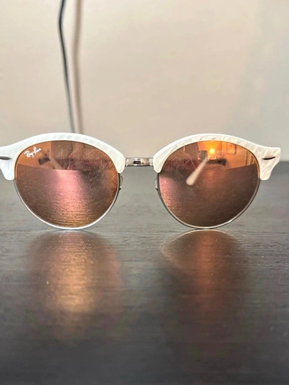 Ray-Ban Clubround RB4246 Sunglasses in White & Brown
